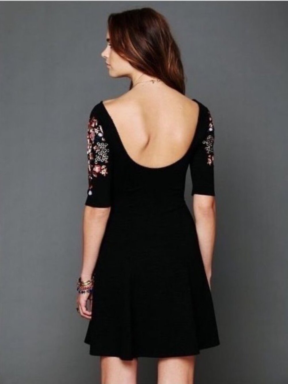 Free People Floral Embroidered Black Fit & Flare Mini Dress S| Indie Sleaze Boho - Picture 7 of 16